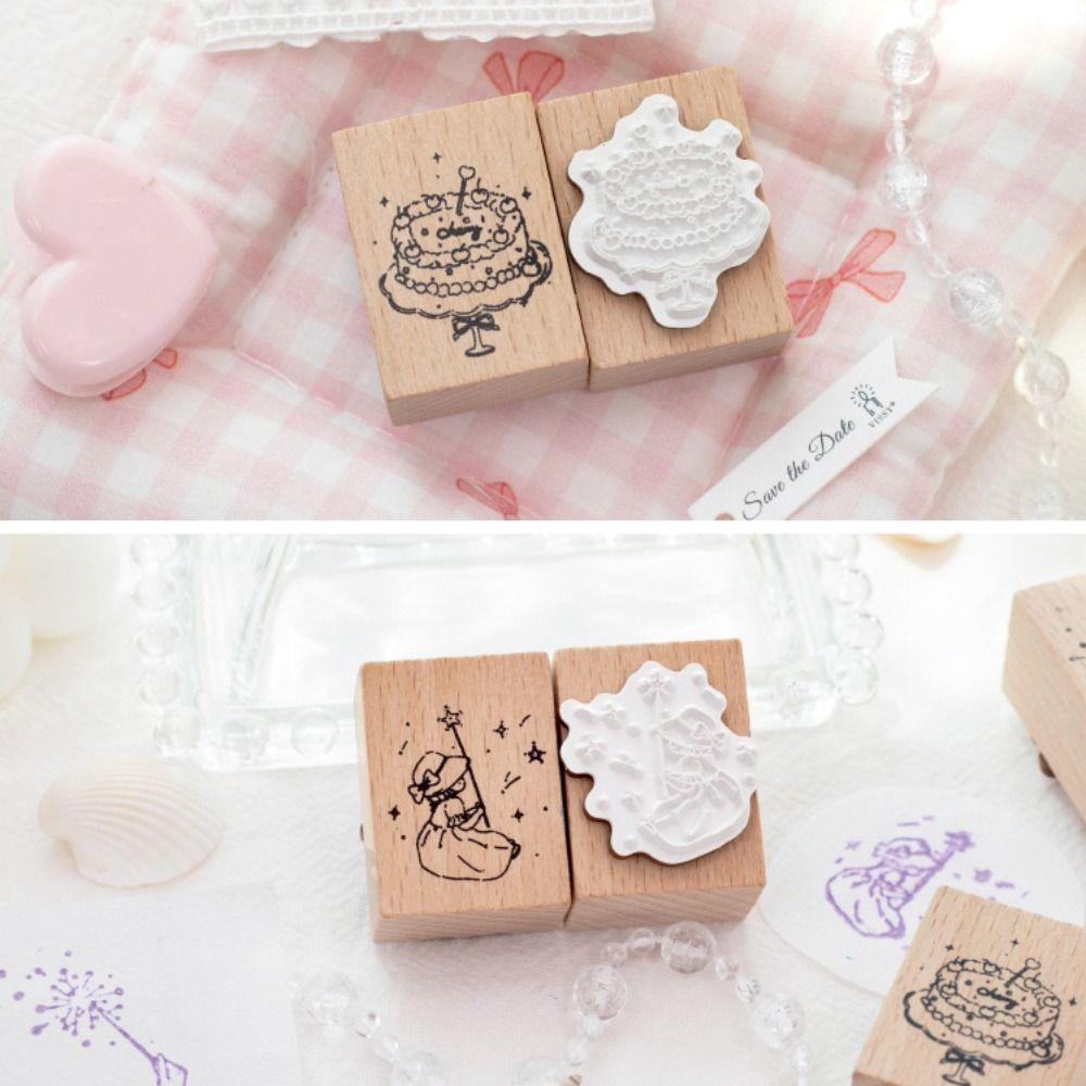 Cute Wood Stamp Artistic Style Minimalist Girl's Diary Stamp Wooden Forest Style Stationery Stamps