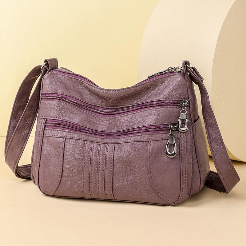 

Жіноча сумка модна модна м яка шкіряна ПУ жіноча сумка середнього віку багатошарова багатошарова сумка через плече фіолетовий