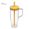 Clear Plastic Water Bottle with Straw And Lid, 40oz Large Capacity Tumbler BPA-free Drinking Cup Handle, Leak Proof Sports for School Travel Reusable