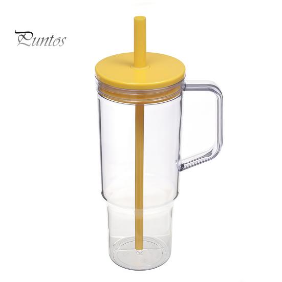 Clear Plastic Water Bottle with Straw And Lid, 40oz Large Capacity Tumbler BPA-free Drinking Cup Handle, Leak Proof Sports for School Travel Reusable