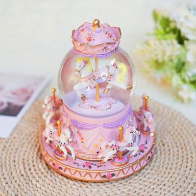 Rotating Carousel Music Box Crystal Ball Light-up Snow Globe Wind-up Musical Box Colorful Lights