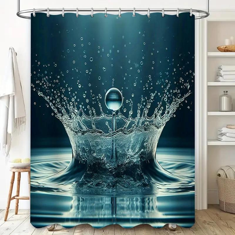 

Shower Curtain Splash Effect Blue Water Drop Design Waterproof Bathroom Decor Customizable Size Options Available For Purchase O W60H190(CM)-1 Pcs