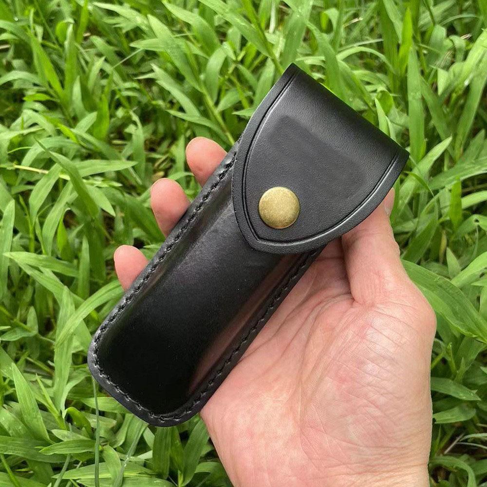 High- Quality Folding Knife Universal Split LeatherLeather Sheath Black Knife Case Hand-carved Scabbard Knife  with Belt Buckle