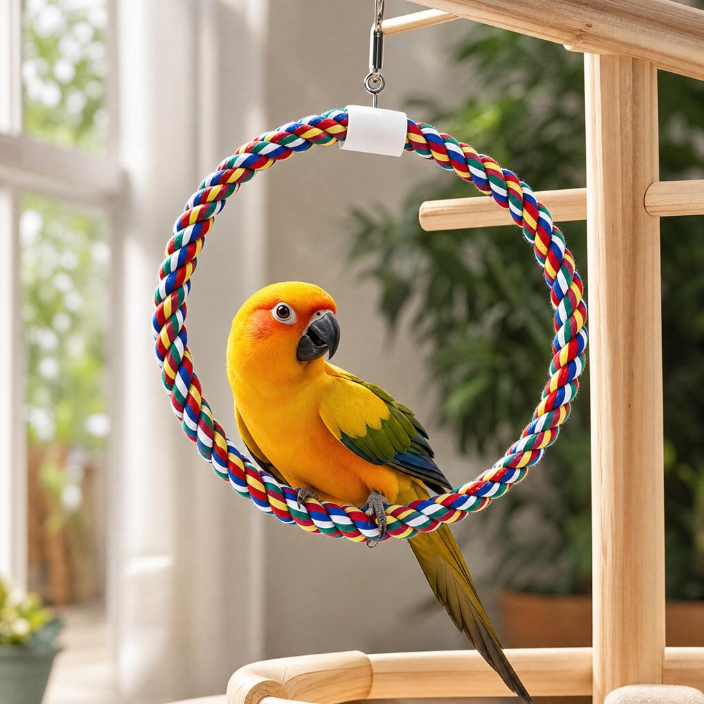 Cotton Rope Swing with Rotating and Climbing Circle for Birds