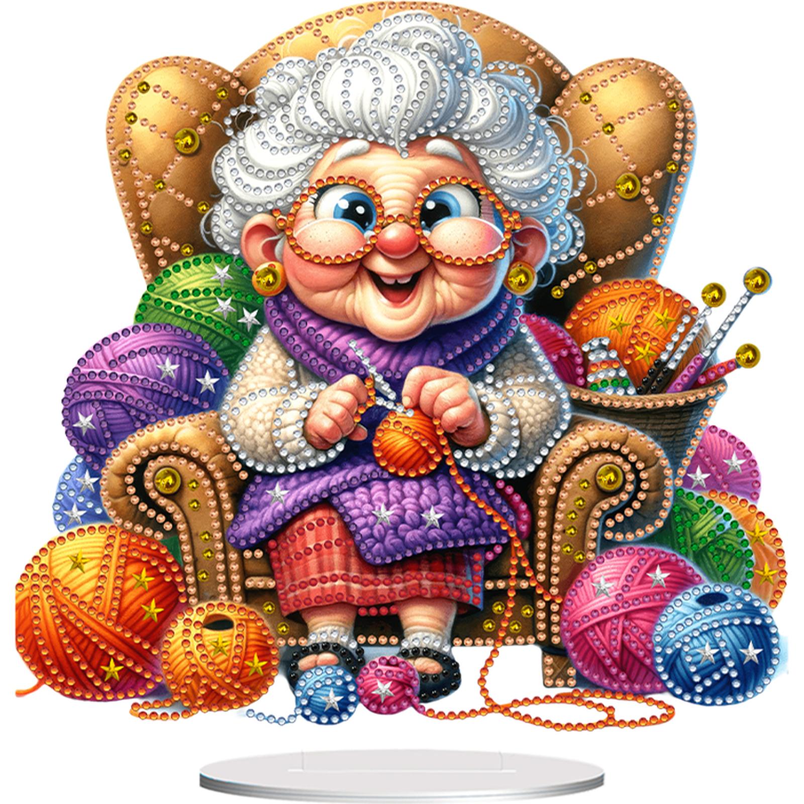 

2D Flat Grandma DIY Double-Sided Printed Single-Side Drill Diamond Painting Desktop Ornaments Kit for Home Office Desktop Decor