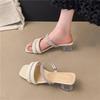 Temperament thick heel high heel slippers women's outerwear 2025 summer new rhinestone transparent crystal with skirt women's sandals
