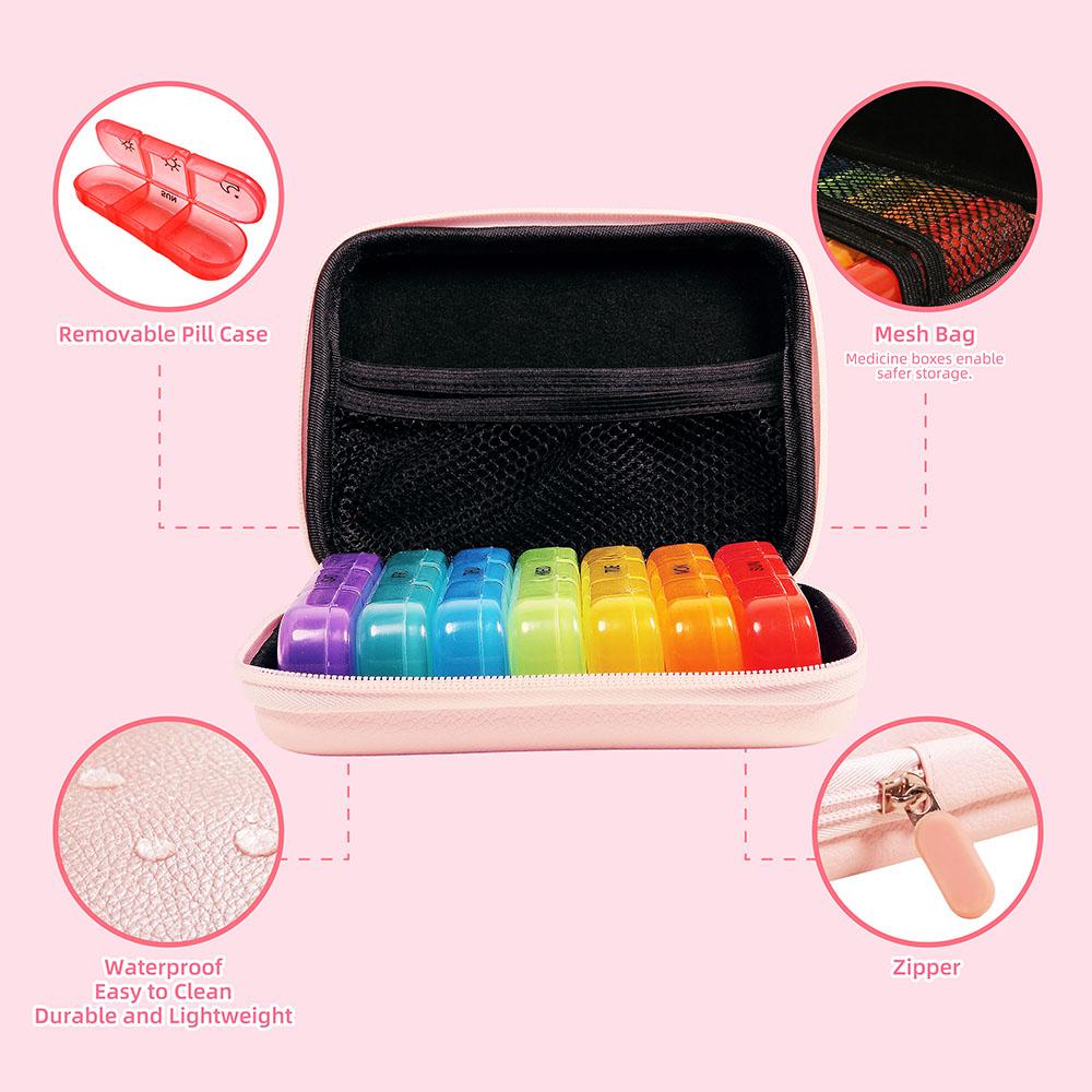 7-Day Weekly Pill Organizer with Zippered PU Pouch Vibrant Rainbow Design Portable Medicine Storage for Vitamins Fish Oil