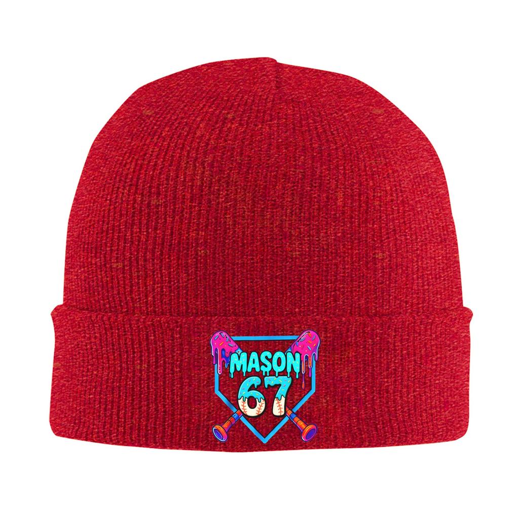Mason 67 Funny Ice Cream Drip Baseball Meme Design Knitted Hat Cool Caps Men Gym Beanie Hats Autumn Winter Warm Soft Bonnet Hats