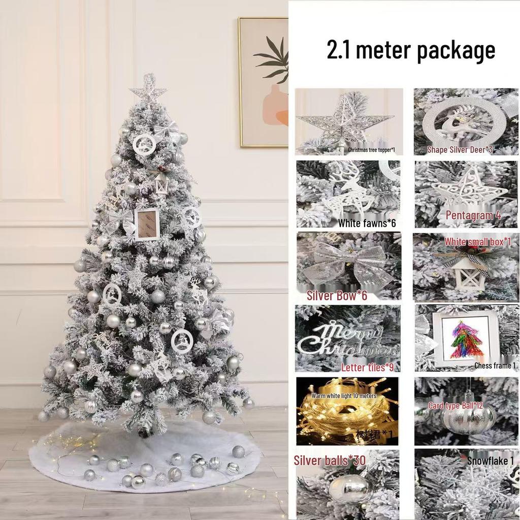 Luxury Flocked Snow Christmas Tree with Ornaments for Home Décor