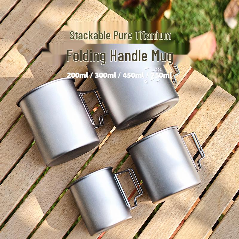 Portable Double-Walled Pure Titanium Mug with Lid: Foldable, Anti-Scald, Perfect for Travel, Camping & Tea