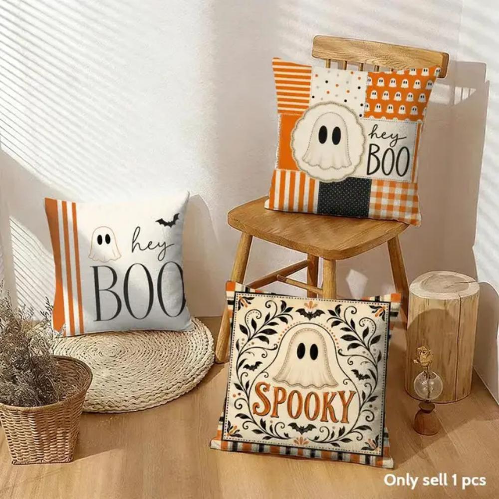 Cute Ghost Throw Pillow Cover American Rustic Farmhouse Decorative Cushion Case for Sofa Couch Bed Living Room Home Decor Hallow