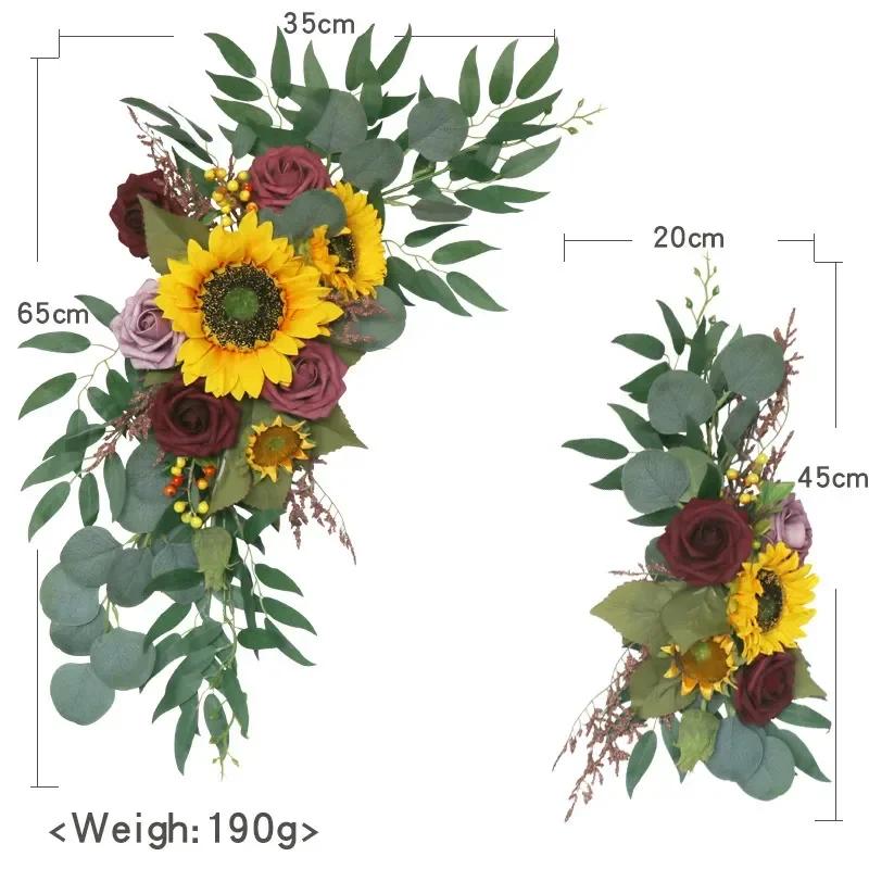 2pcs Artificial Flowers Wedding Backdrop Wreath Decor Welcome Card Sign Corner Wall Props Arrange Arch Fake Flower Row