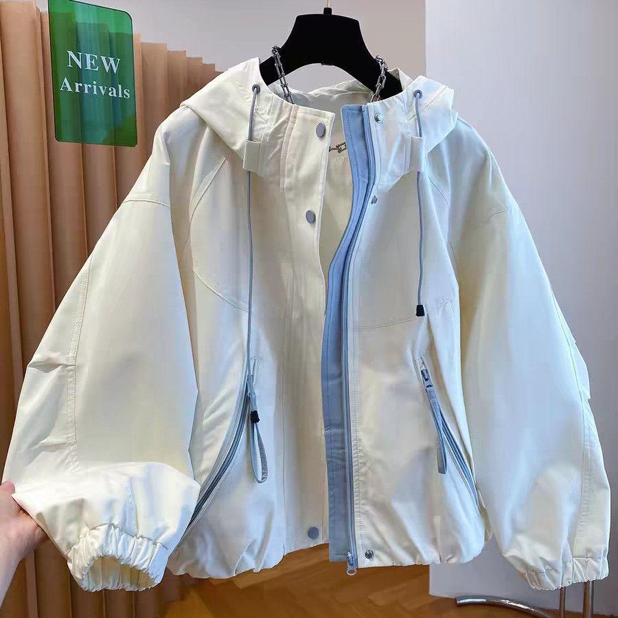 Casual Jacket Women Spring Autumn Hooded Coat Contrast High Quality Overwear Fashion Windbreaker Ladies Outcoat Tops