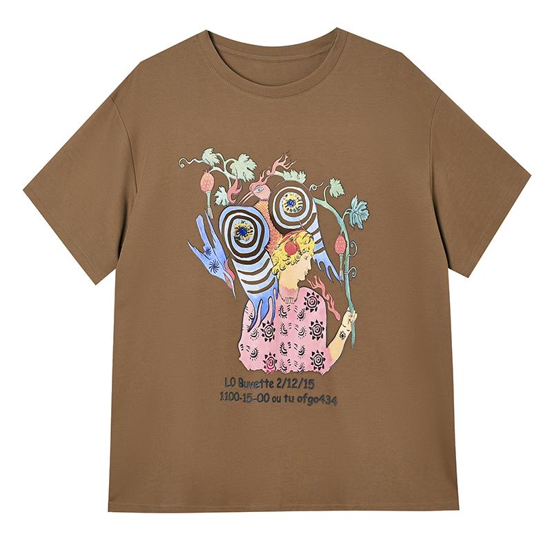 DIMANAF 2025 Summer Plus Size Printing Women T-Shirts Pattern O-Neck Short Sleeve Tops Tees Loose Shirt