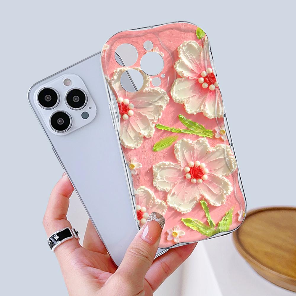 Kreslený vzor krémová textúra puzdro vlnitý okraj mäkký silikónový obal puzdro na telefón pre iPhone Samsung Huawei Honor Xiaomi Redmi Infinix Tecno