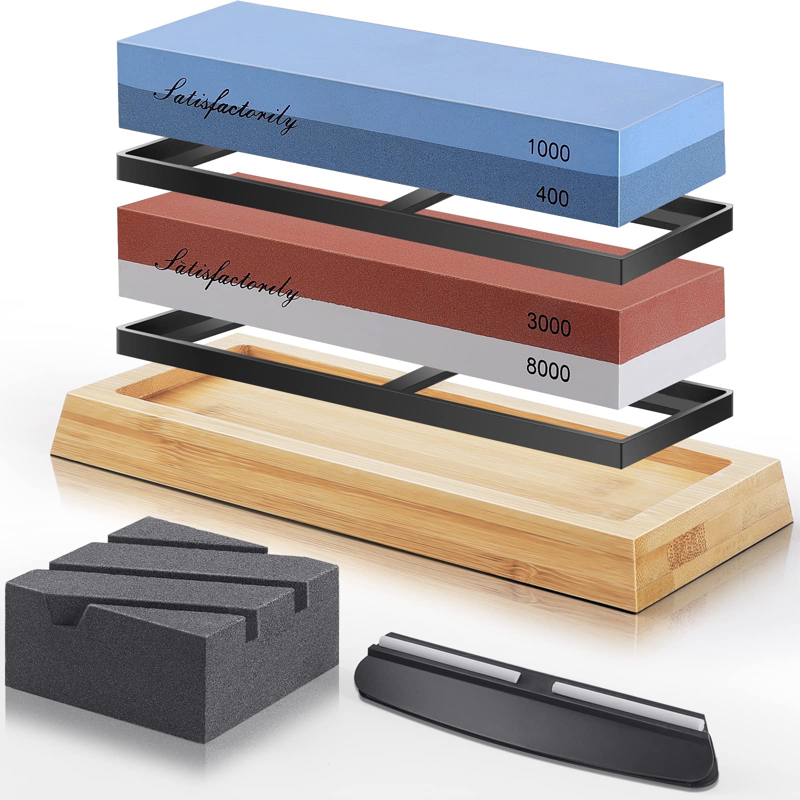 

Набор точильных камней для ножей для и финишной обработки для дома и ресторана Включает бамбуковую подставку с фиксированным углом и включает японские инструкции Двусторонний