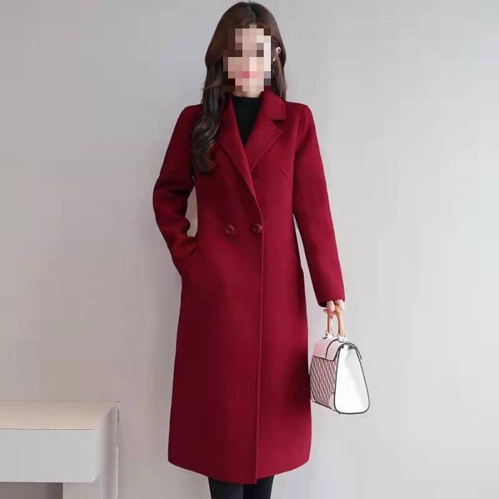 Trendy Plus Size Slim-Fit Mid-Length Wool Coat – Stylish Age-Reducing Spring/Autumn Outerwear