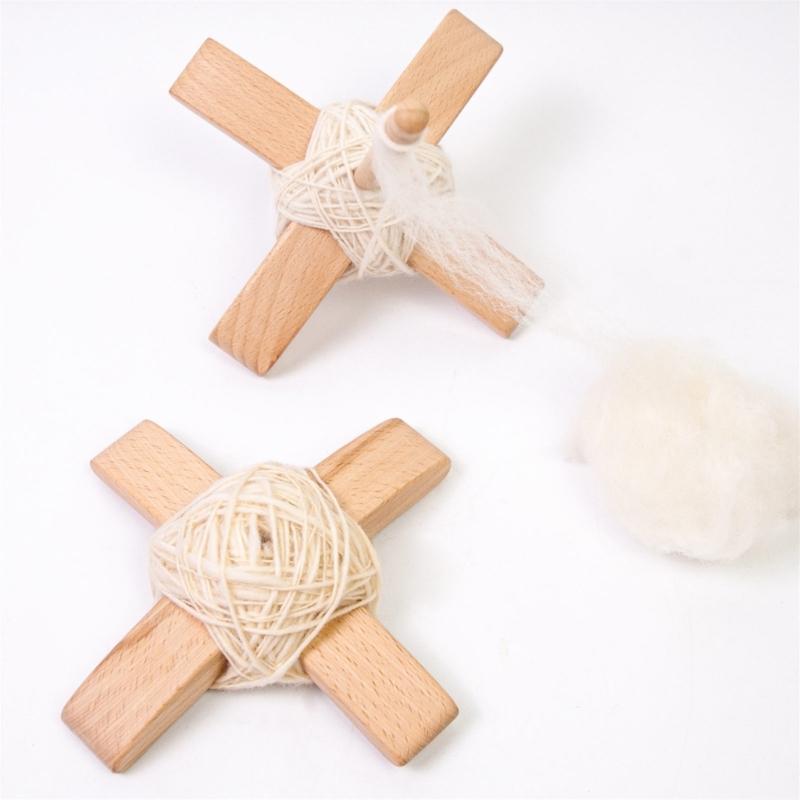 Crosses-Shaped Wooden Turkish Spindle Drop Spindle Crocheting Spinner Tool Sewing Accessories for Yarn Weaving Wool