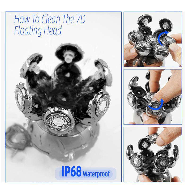 Replacement Cutter Head For Electric Shaver Razor For Men Beard Trimmer Wet and Dry 7D Floating Heads Blade 1/2/3/4pcs