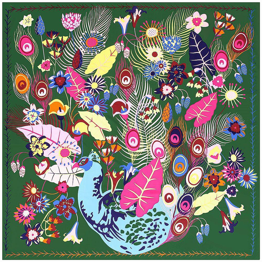 130Cm Silk Scarf  New  Square Scarf Fashion Pashmina Design Peacock Feather Women Shawl Bandana Kerchief Scarves
