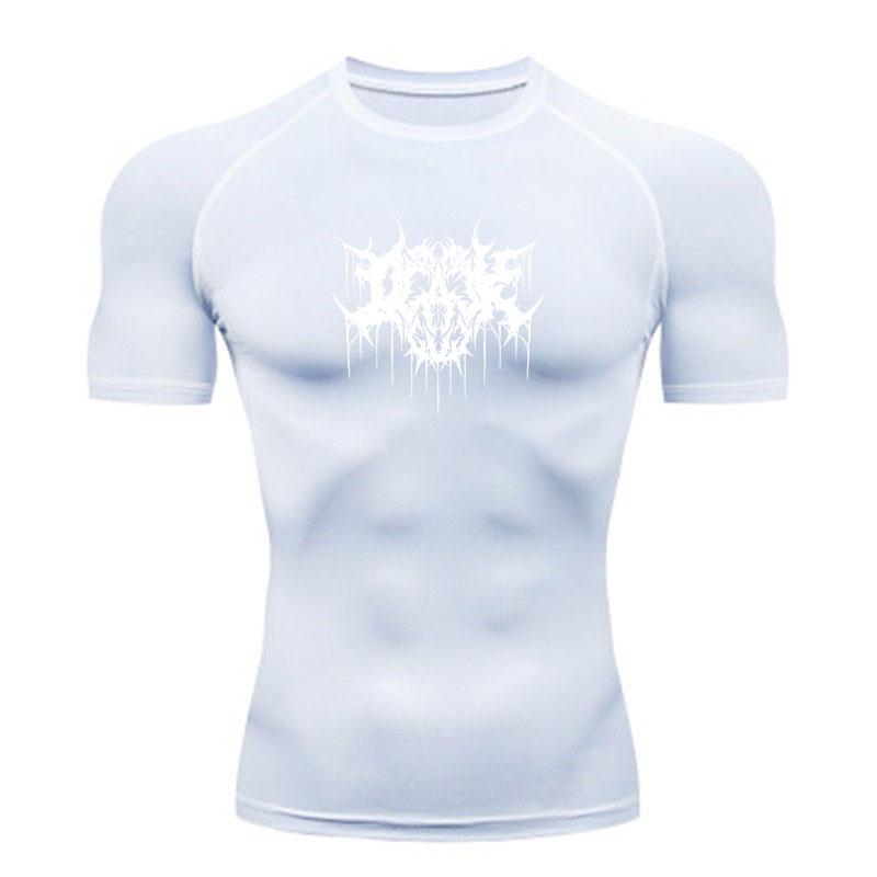 Camiseta de Compresión Fitness para Hombre, Estampado Estilo Black Death Metal Secado Rápido Transpirable Deportiva para Entrenamiento Gimnasio Deportes Carrera Uso Diario