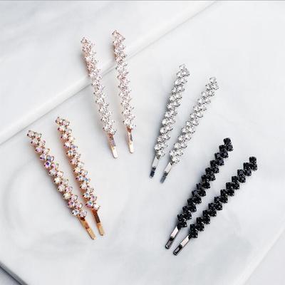Shiny Rhinestone Metal Hair Clips For Women Fashion Simple Black Silver Color Hairpins Girls Hairgrips Jewelry Hair Accessories