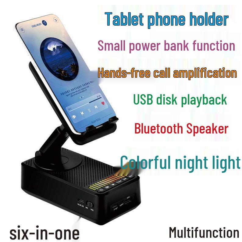 

Rotating & Folding Phone Holder with Portable Bluetooth Speaker, Power Bank, RGB Light, U Disk Playback. 4000mAh-6000mAh