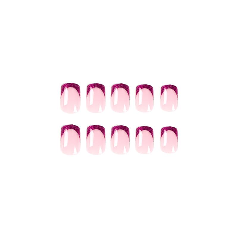 24Pcs/Set Quick Nails Glitter Purple French False Nials Sticker Wearable Waterproof Manicure Finished Nails