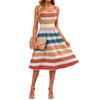 Sleeveless Adjustable Strap Dress with Pockets Casual Striped Print Midi Dress for Women Summer Everyday Wear