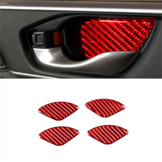 Red Carbon Fiber Door Bowl Panel Cover Trim For Honda CR-V CRV 2007-2011
