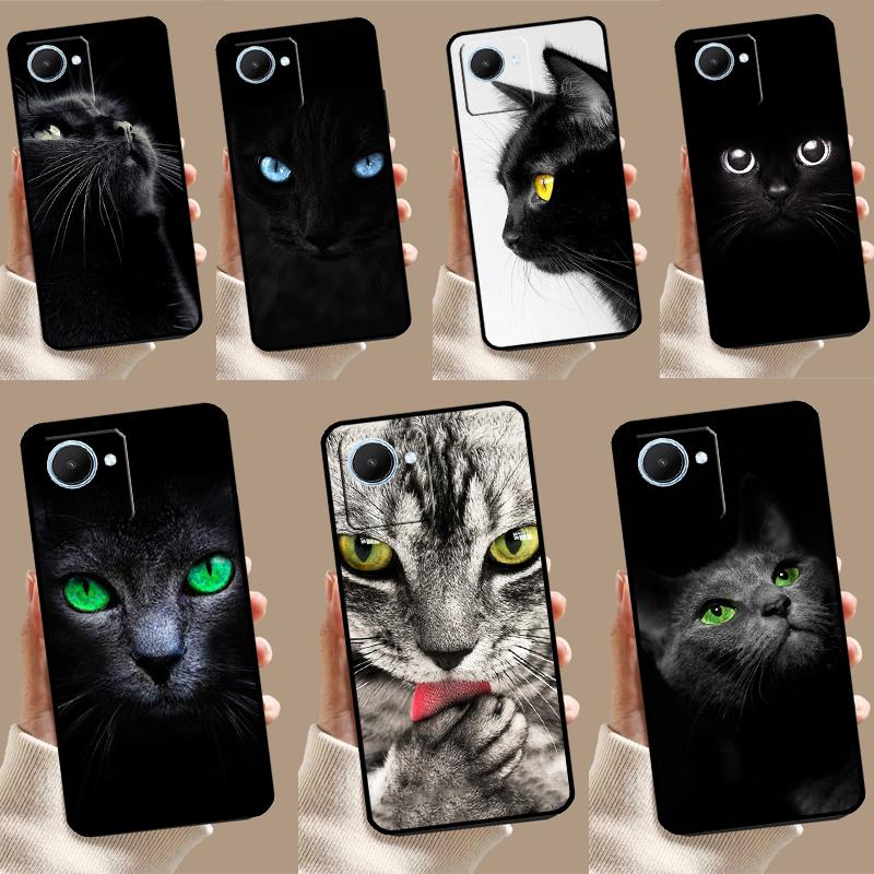 Black Cat Staring Eyes For Realme GT5 GT Neo 6 9 10 11 12 Pro Plus C21Y C25s C30 C31 C33 C35 C51 C53 C55 C67 Case