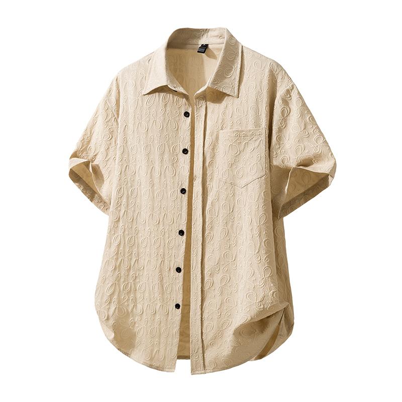 

Man Summer Clothing Butterfly Floral Jacquard Shirts Solid Color Short Sleeve Camisas Hombre Elegante Mens Beach Cuban Shirt Euro Size S хаки