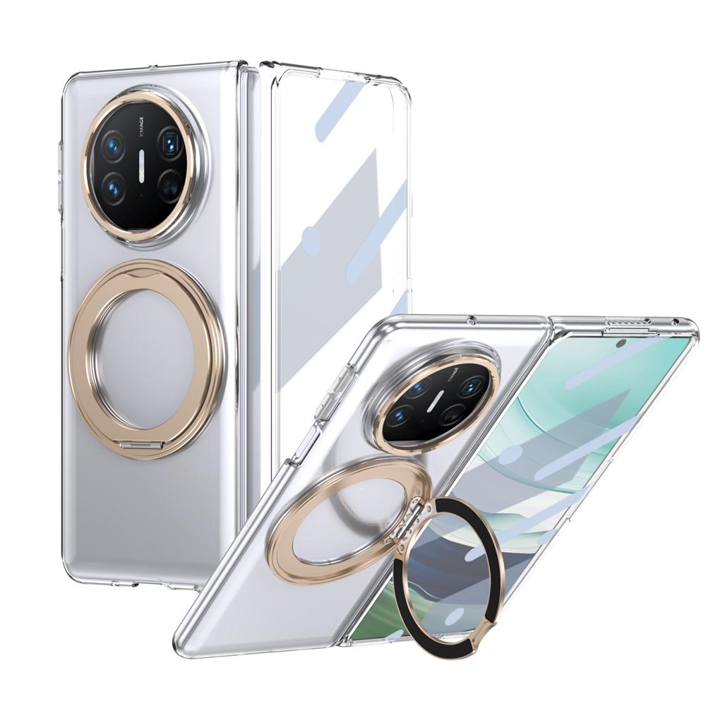 KEYSION 360° Rotating Magnetic Ring Stand Case for Huawei Mate X6 X5 X3 Transparent Hard PC Phone Cover with Screen Protector