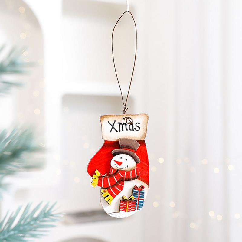 Christmas Wooden Ornaments Sock Mitten Shape Tree Pendant Hangable Ornaments Wooden Cartoon Christmas Pendant For Tree Door Wall