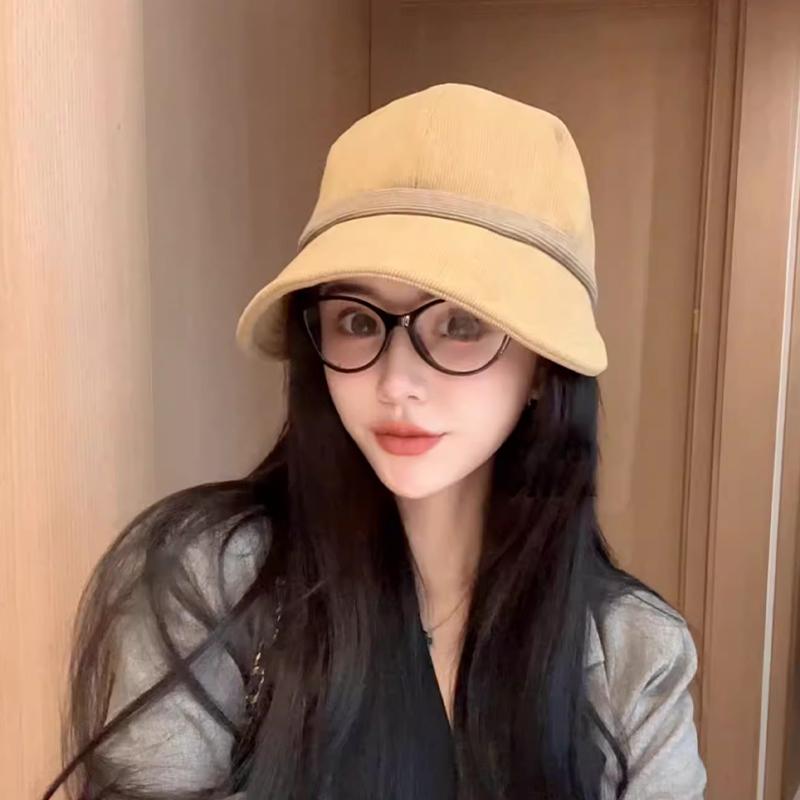 Retro Corduroy Versatile Casual Travel Face Small Warm Pile Bucket Hat Women