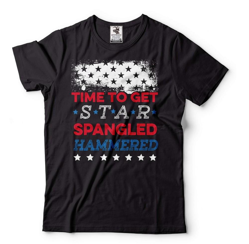 

Mens Time To Get Star Spangled Hammered Shirt Drinking 4th Of July Shirt Unisex T-Shirt XXXXL