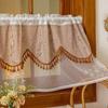 Polyester Tulle Window Valance Jacquard Lace Curtain, 39 Inch Vintage Embroidered Floral Valance, Semi Light Filtering Small Panel Sheer Swag with Rod