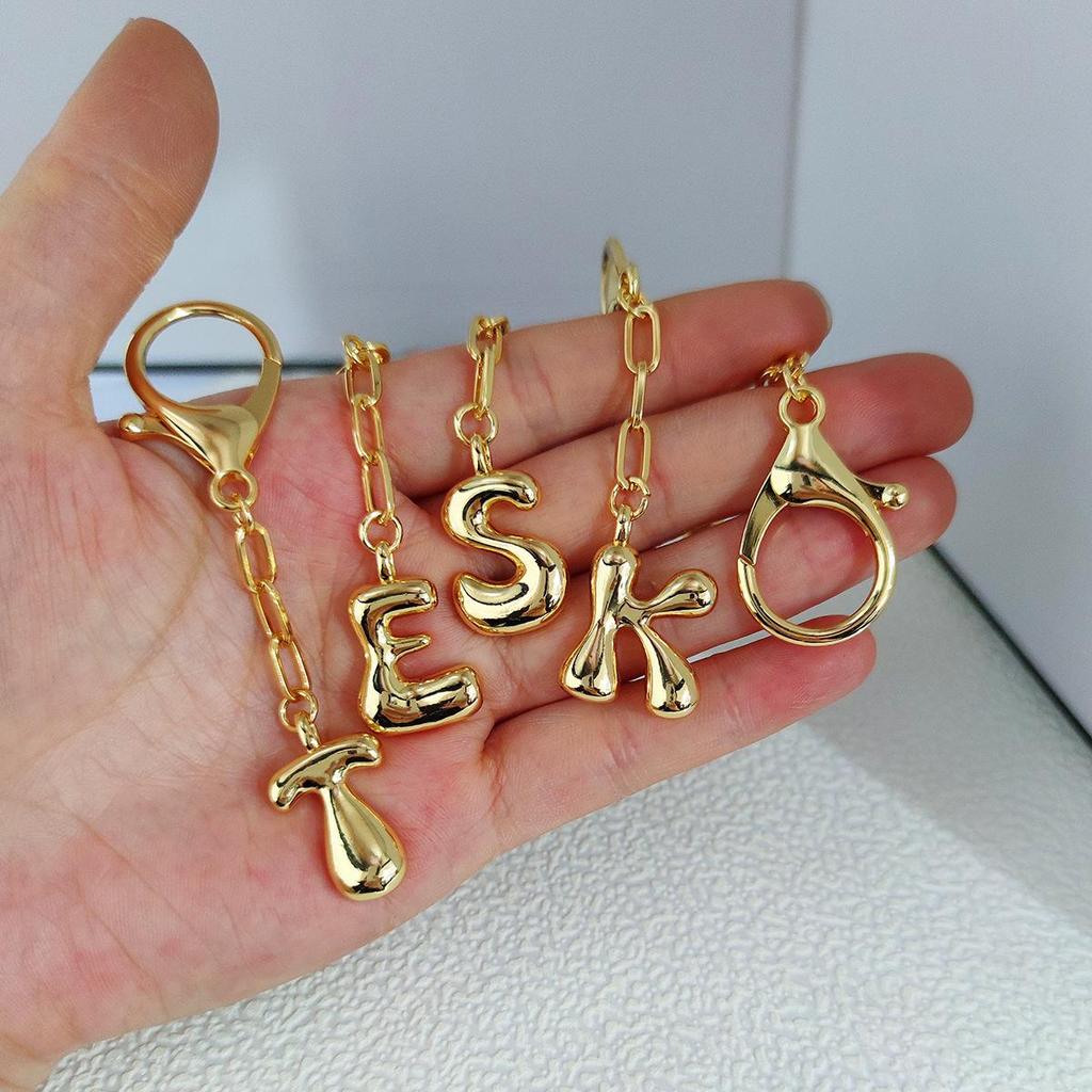 Portachiavi Ciondolo Lettere a Bolla Colore Oro 18K - Disponibili 26 Lettere Inglesi