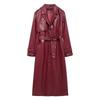 Kaslead New Arrival Women's Clothing Fashion Style Fashion Simple Lapel Loose with Belt Imitation Leather Trench Coat Outwear