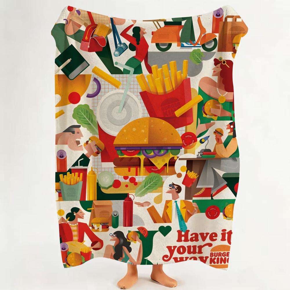 Food B Burger K King Throw Flannel Throw Blanket Suitable for Sofa Living Room Bedroom