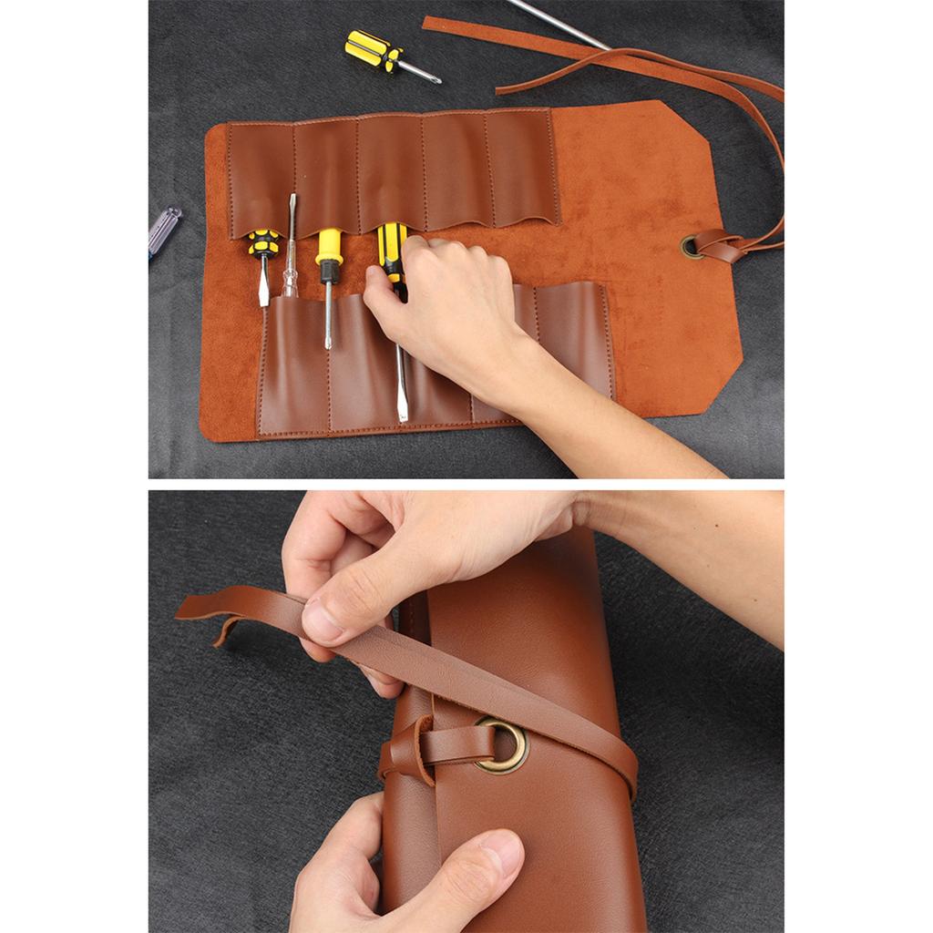 PU Tool Roll Up Pouch PU Tool Wrench Roll Chisel Bag Portable Carry Pouch Workshop Storage Woodworking Tool