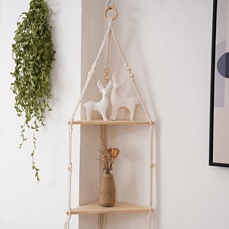 Triangle Shelves Wall Decoration Macrame Wall Shelf Home Plant Hanger Candle Holder For Dorm Bedroom Decoration