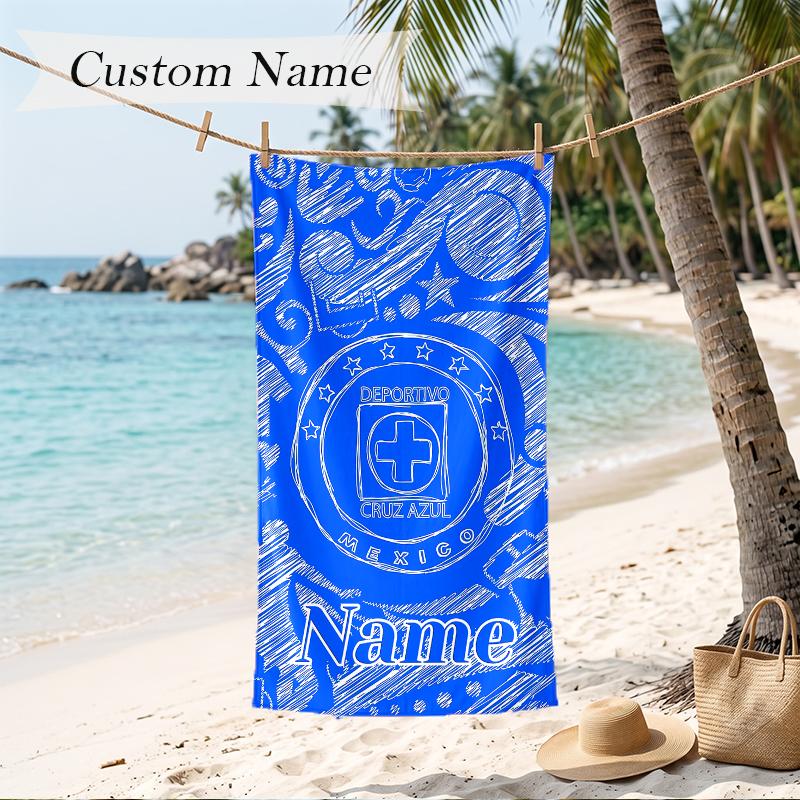 Cruz Azul Custom Name Printed Beach Towel Personalized Soft Towel For Swimming Beach Travel
