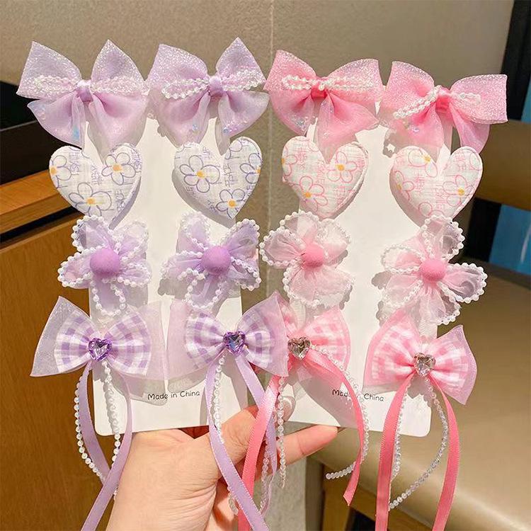 Children's Bow Hair Clip Set - Colorful Heart Hairpins for Girls