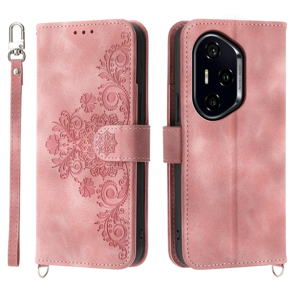 For Honor 300 Pro/300 Ultra Case Flower Pattern PU Leather Wallet Phone Cover with Strap