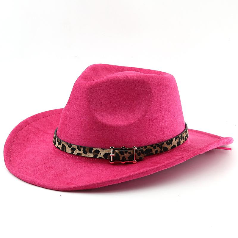 Ethnic Suede Felt Hat with Leopard Print Belt - Unisex Western Cowboy Hat