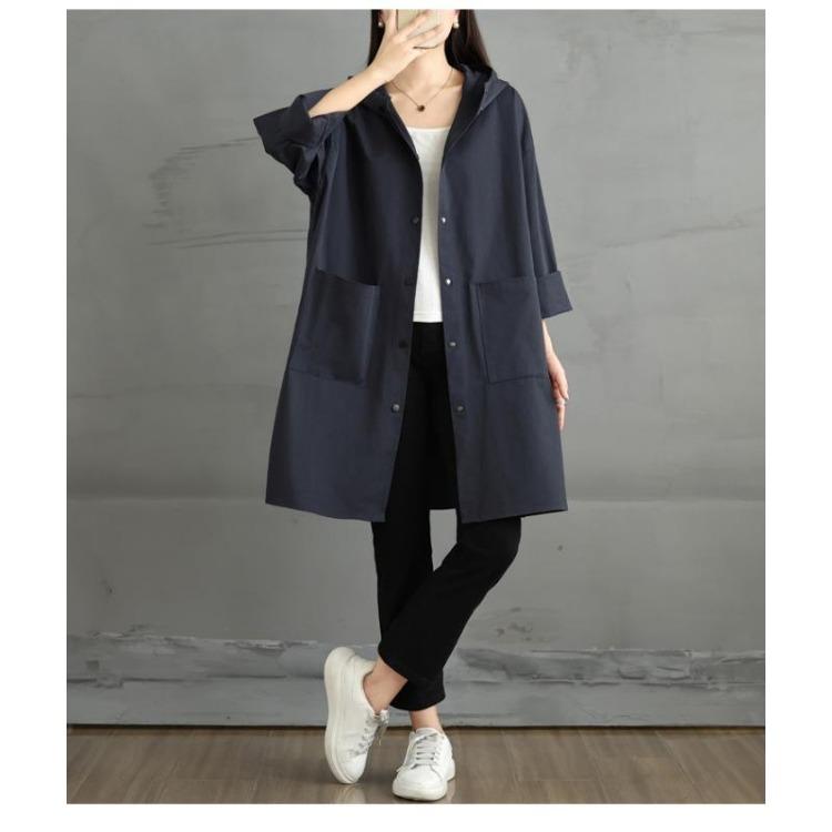 Loose Hooded Casual Trench Coat Long Sleeve Jackets Plus Size Women Autumn Winter Outerwear