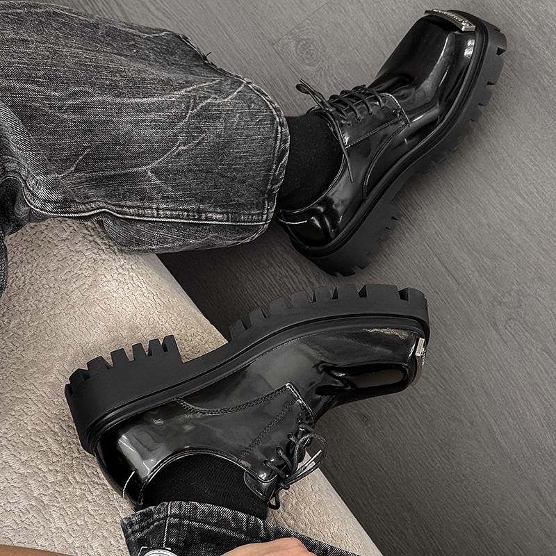 Fashion Lacquer leather men's shoes Luxury designer minimalist style Office Daily Leisure Business Outdoor thick soled youth shoes