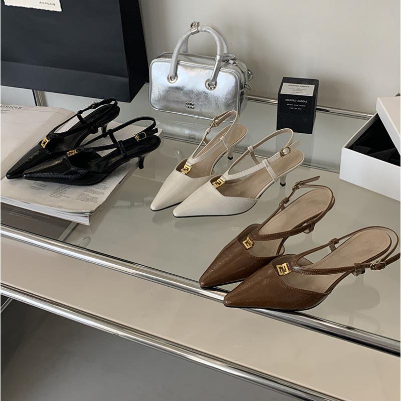 Sexy high heels new pointed metal buckle black bag head buckle sandals women's shoes