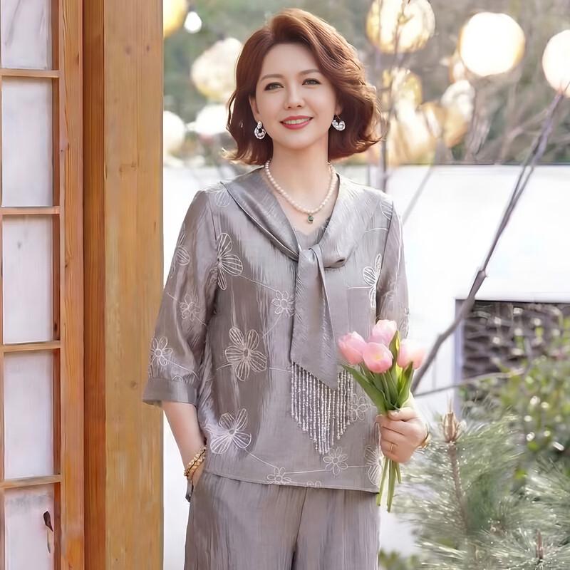 Elegant Chiffon Two-Piece Set for Middle-Aged Women